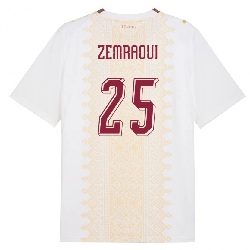 Danxen Hombre Camiseta Marruecos Oussama Zemraoui #25 Blanco Oro Rojo 2ª Equipación 26-28 La Camisa México