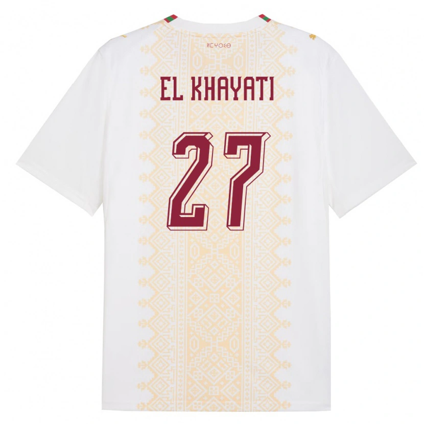 Danxen Hombre Camiseta Marruecos Ayoub El Khayati #27 Blanco Oro Rojo 2ª Equipación 26-28 La Camisa México