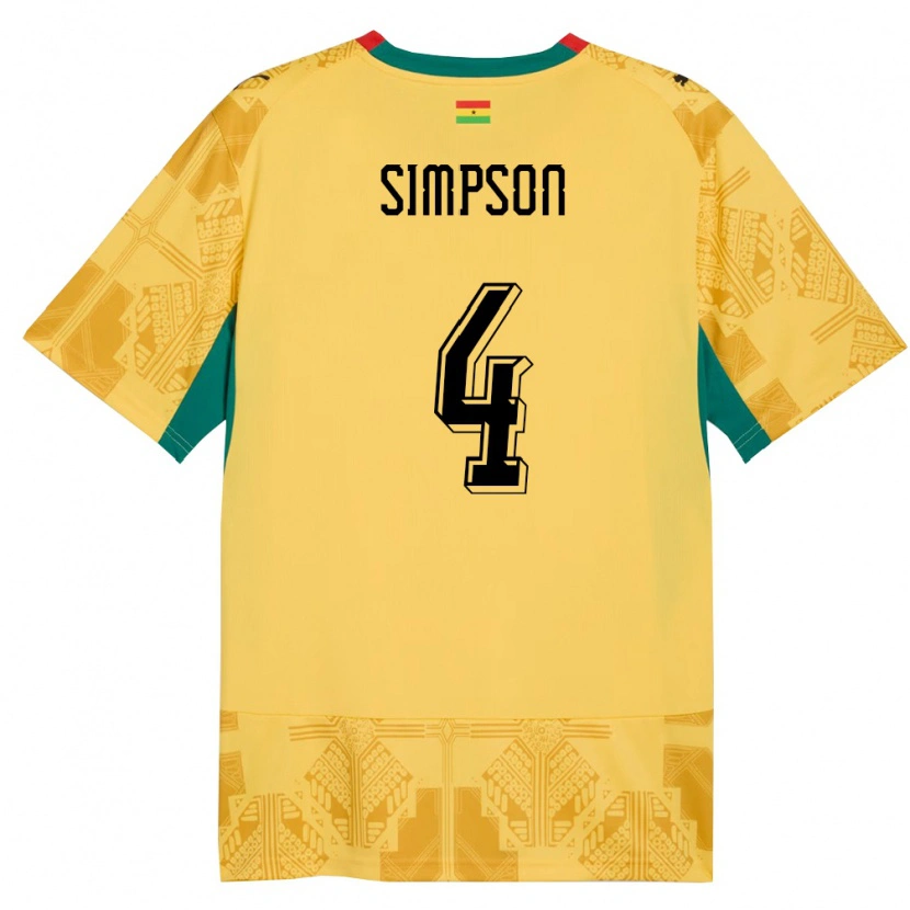 Danxen Hombre Camiseta Ghana Razak Simpson #4 Amarillo Rojo Negro 2ª Equipación 26-28 La Camisa México