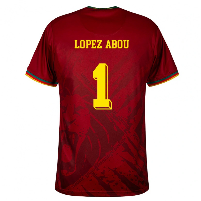 Danxen Hombre Camiseta Camerún Junior Lopez #1 Rojo Oscuro Verde Amarillo 2ª Equipación 26-28 La Camisa México