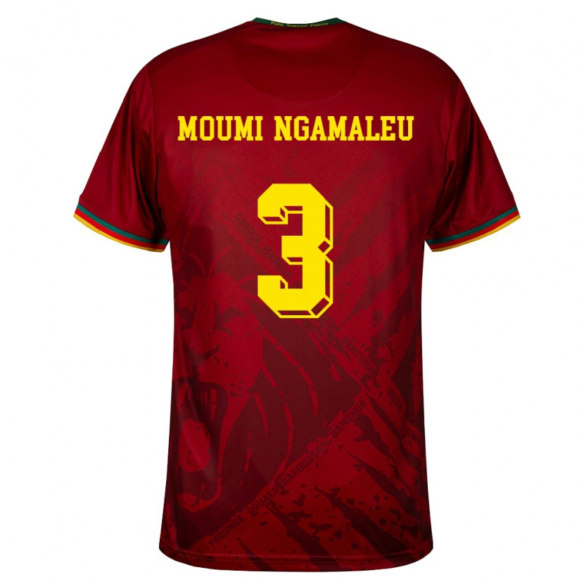 Danxen Hombre Camiseta Camerún Nicolas Moumi Ngamaleu #3 Rojo Oscuro Verde Amarillo 2ª Equipación 26-28 La Camisa México