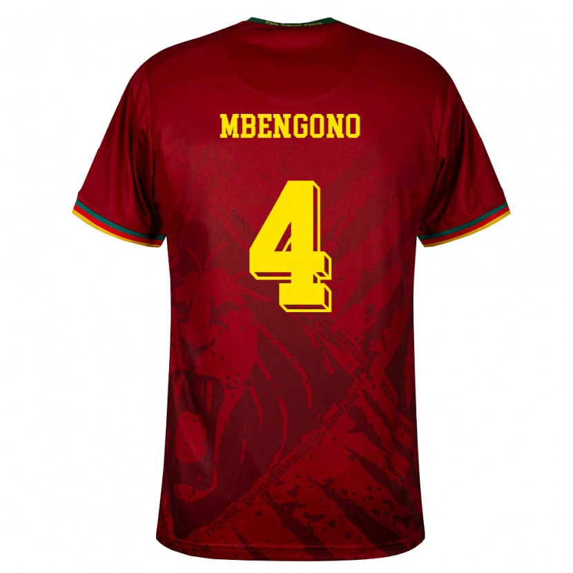 Danxen Hombre Camiseta Camerún Catherine Mbengono #4 Rojo Oscuro Verde Amarillo 2ª Equipación 26-28 La Camisa México