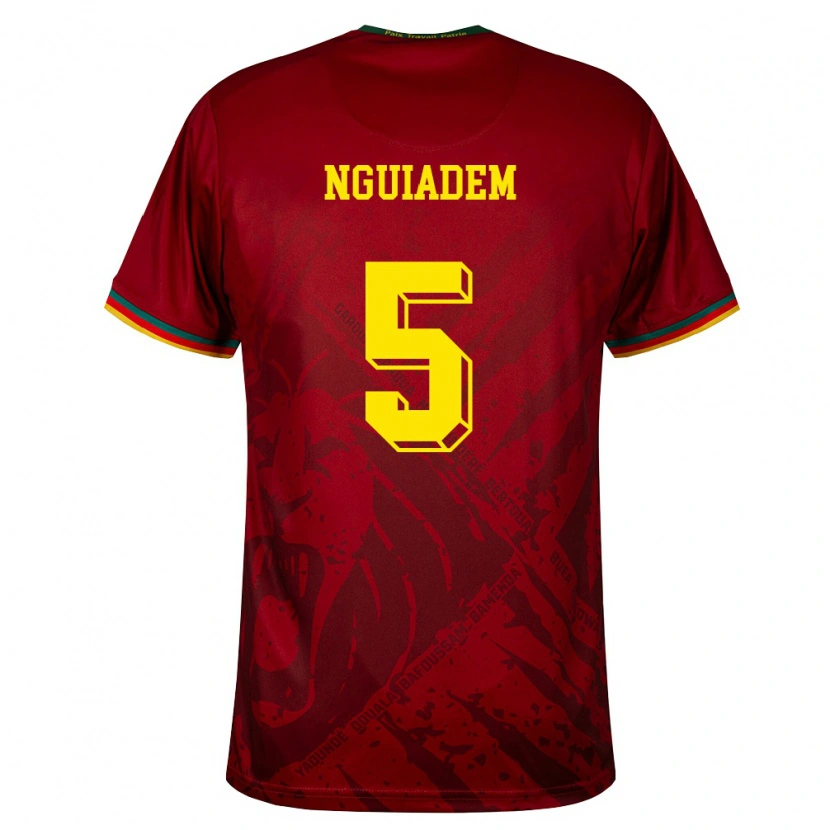 Danxen Hombre Camiseta Camerún Annecy Nguiadem #5 Rojo Oscuro Verde Amarillo 2ª Equipación 26-28 La Camisa México