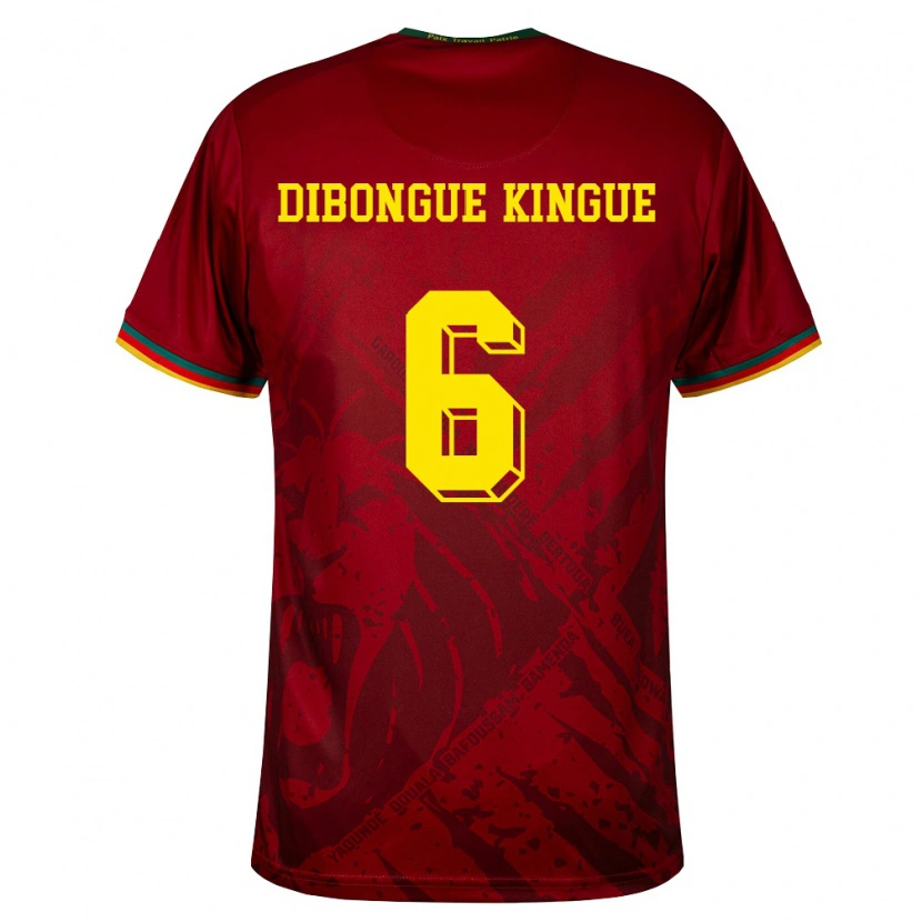 Danxen Hombre Camiseta Camerún Gael Dibongue Kingue #6 Rojo Oscuro Verde Amarillo 2ª Equipación 26-28 La Camisa México