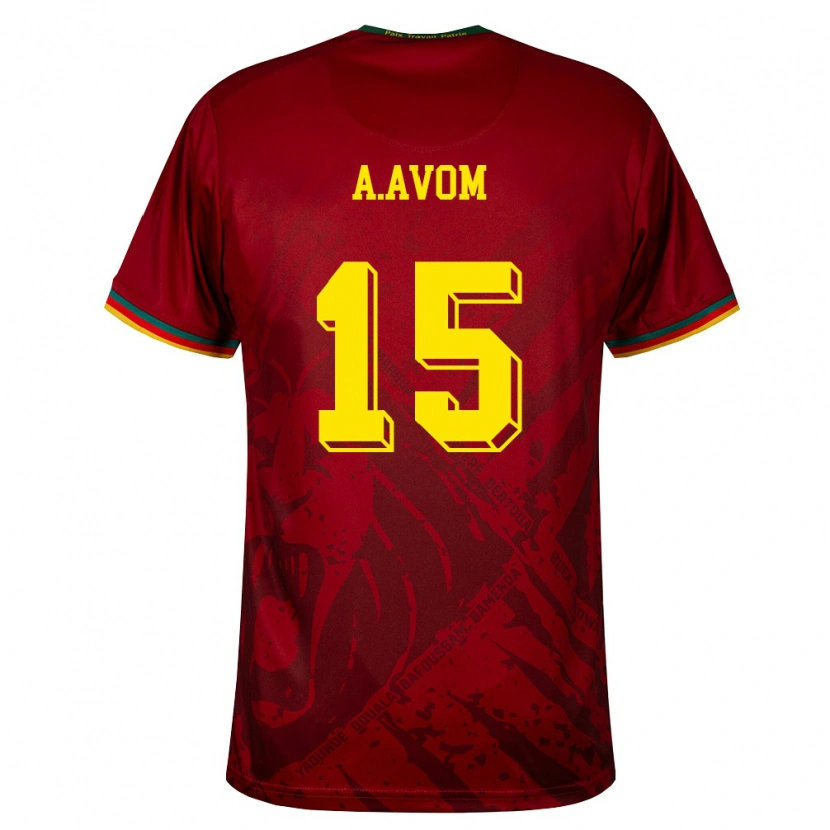 Danxen Hombre Camiseta Camerún Arthur Avom #15 Rojo Oscuro Verde Amarillo 2ª Equipación 26-28 La Camisa México