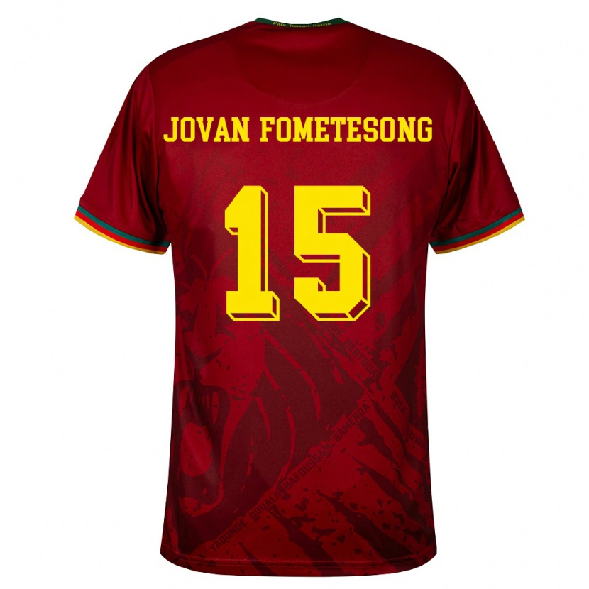 Danxen Hombre Camiseta Camerún Ralph Jovan Fometesong #15 Rojo Oscuro Verde Amarillo 2ª Equipación 26-28 La Camisa México