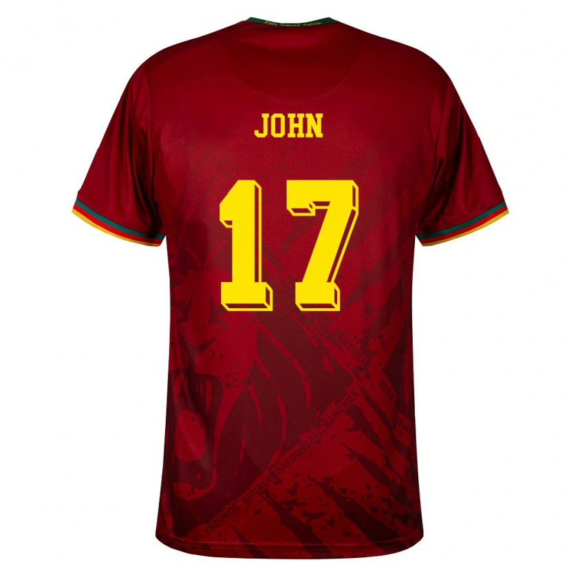 Danxen Hombre Camiseta Camerún Nchindo John #17 Rojo Oscuro Verde Amarillo 2ª Equipación 26-28 La Camisa México