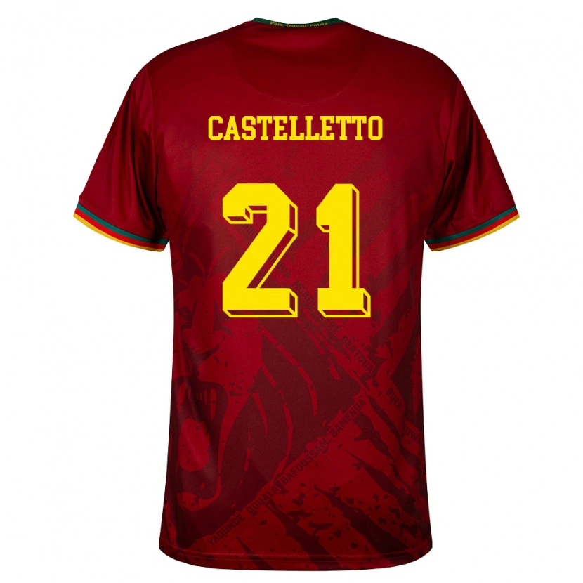 Danxen Hombre Camiseta Camerún Jean-Charles Castelletto #21 Rojo Oscuro Verde Amarillo 2ª Equipación 26-28 La Camisa México
