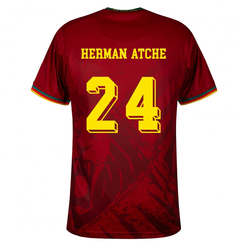 Danxen Hombre Camiseta Camerún Miguel Herman Atche #24 Rojo Oscuro Verde Amarillo 2ª Equipación 26-28 La Camisa México