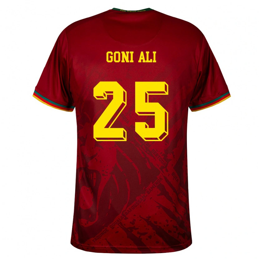Danxen Hombre Camiseta Camerún Goni Ali #25 Rojo Oscuro Verde Amarillo 2ª Equipación 26-28 La Camisa México
