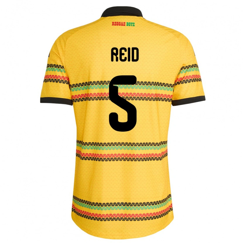 Danxen Mujer Camiseta Jamaica Adrian Reid #5 Amarillo Negro Verde 1ª Equipación 26-28 La Camisa México