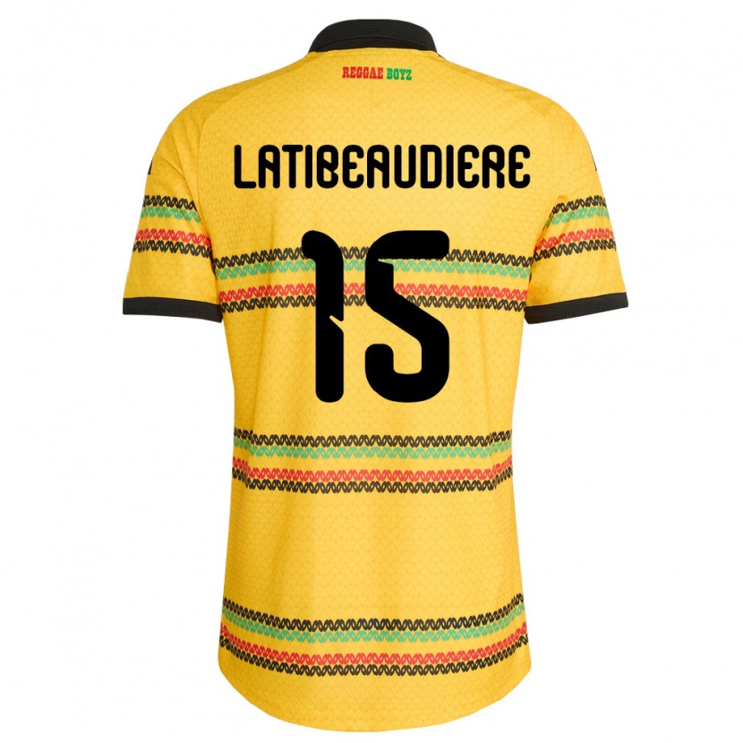 Danxen Mujer Camiseta Jamaica Joel Latibeaudiere #15 Amarillo Negro Verde 1ª Equipación 26-28 La Camisa México