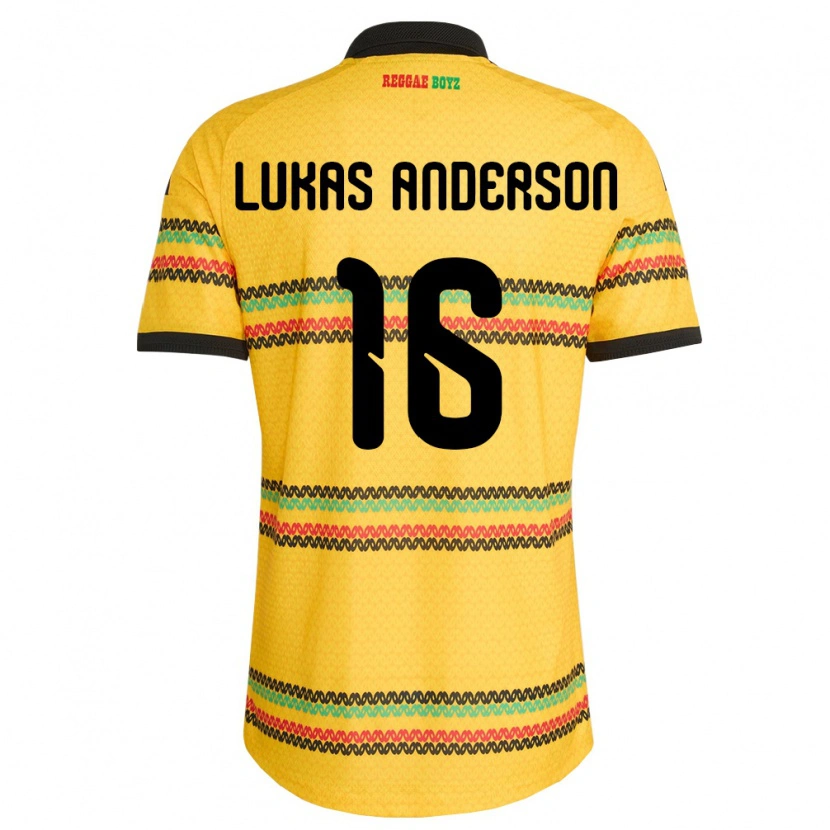 Danxen Mujer Camiseta Jamaica Lukas Anderson #16 Amarillo Negro Verde 1ª Equipación 26-28 La Camisa México