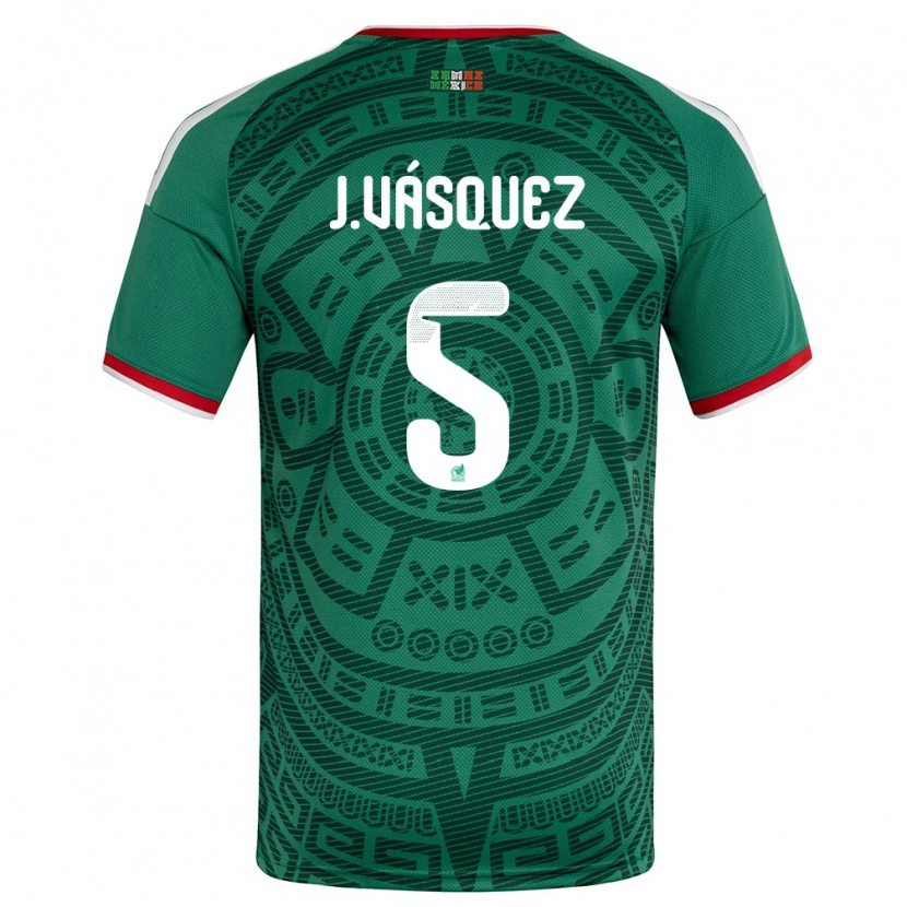 Danxen Mujer Camiseta México Johan Vásquez #5 Verde Blanco Rojo 1ª Equipación 26-28 La Camisa México