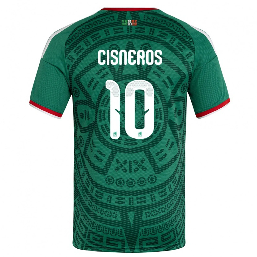 Danxen Mujer Camiseta México Santiago Cisneros #10 Verde Blanco Rojo 1ª Equipación 26-28 La Camisa México