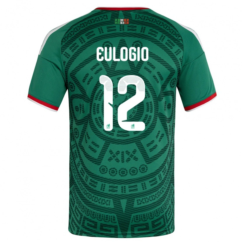 Danxen Mujer Camiseta México Jose Eulogio #12 Verde Blanco Rojo 1ª Equipación 26-28 La Camisa México