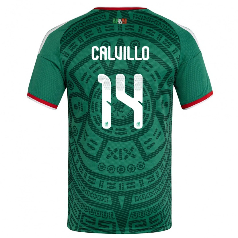 Danxen Mujer Camiseta México Carlos Calvillo #14 Verde Blanco Rojo 1ª Equipación 26-28 La Camisa México