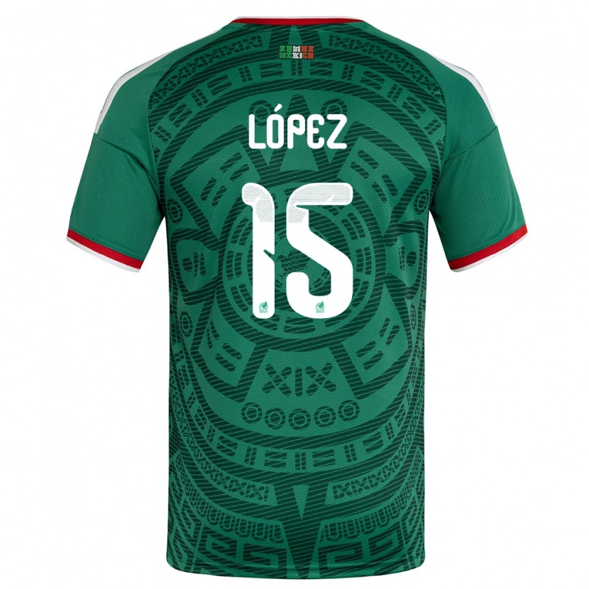 Danxen Mujer Camiseta México Everardo Lopez #15 Verde Blanco Rojo 1ª Equipación 26-28 La Camisa México