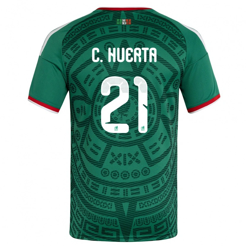 Danxen Mujer Camiseta México César Huerta #21 Verde Blanco Rojo 1ª Equipación 26-28 La Camisa México