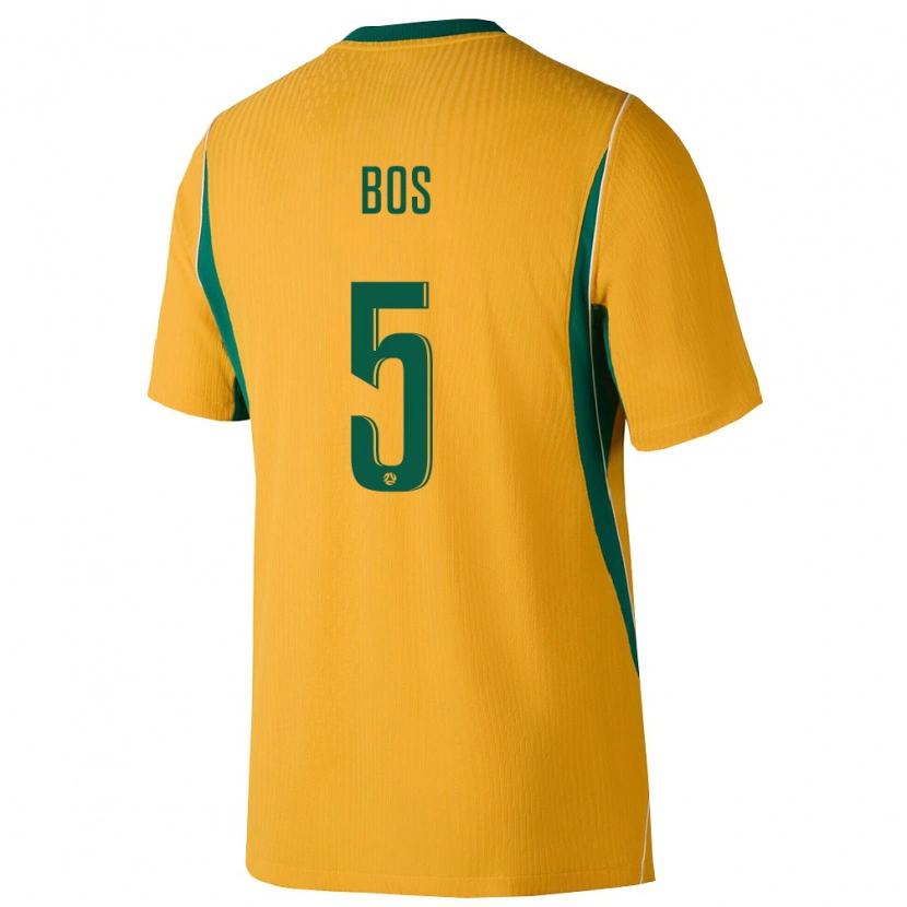 Danxen Mujer Camiseta Australia Jordan Bos #5 Amarillo Verde 1ª Equipación 26-28 La Camisa México