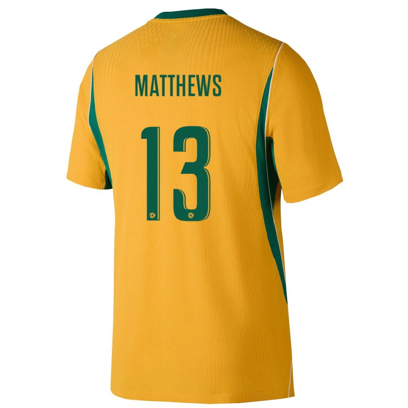 Danxen Mujer Camiseta Australia Hayden Matthews #13 Amarillo Verde 1ª Equipación 26-28 La Camisa México