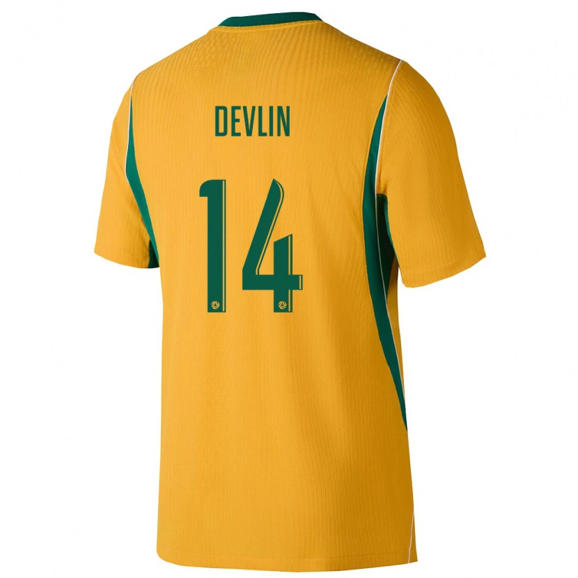 Danxen Mujer Camiseta Australia Cammy Devlin #14 Amarillo Verde 1ª Equipación 26-28 La Camisa México