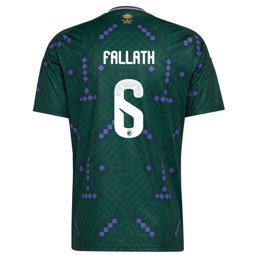 Danxen Mujer Camiseta Arabia Saudita Mohammed Fallath #6 Verde Púrpura Blanco 1ª Equipación 26-28 La Camisa México