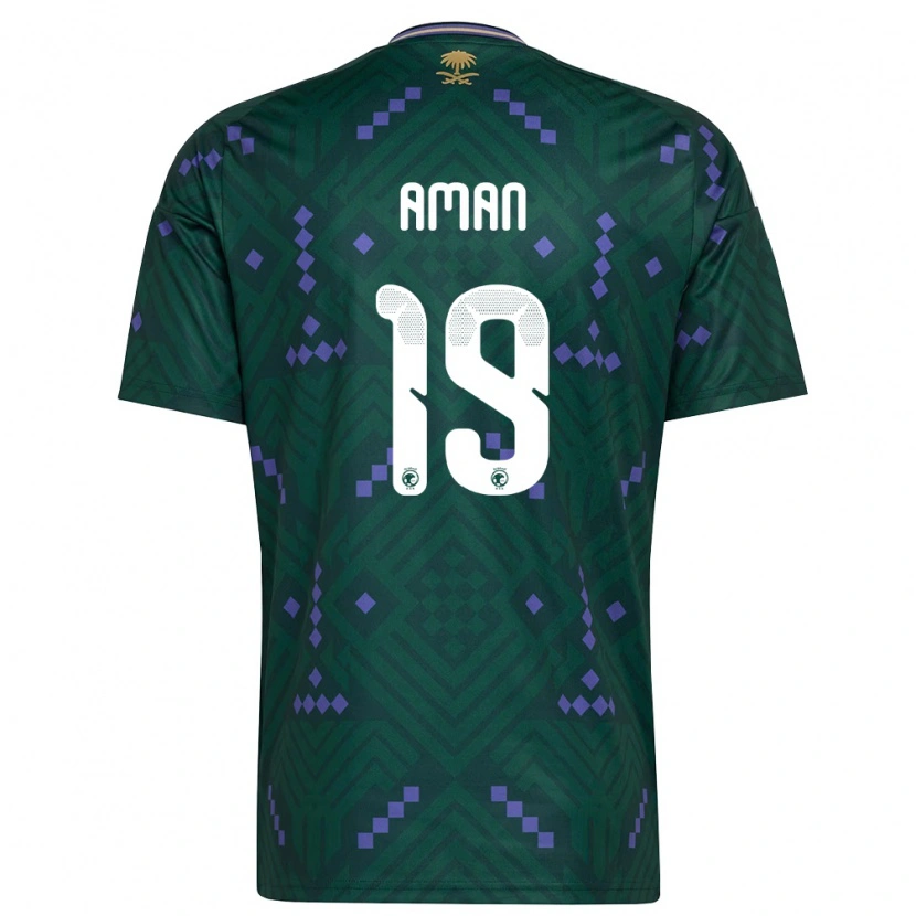 Danxen Mujer Camiseta Arabia Saudita Awad Aman #19 Verde Púrpura Blanco 1ª Equipación 26-28 La Camisa México