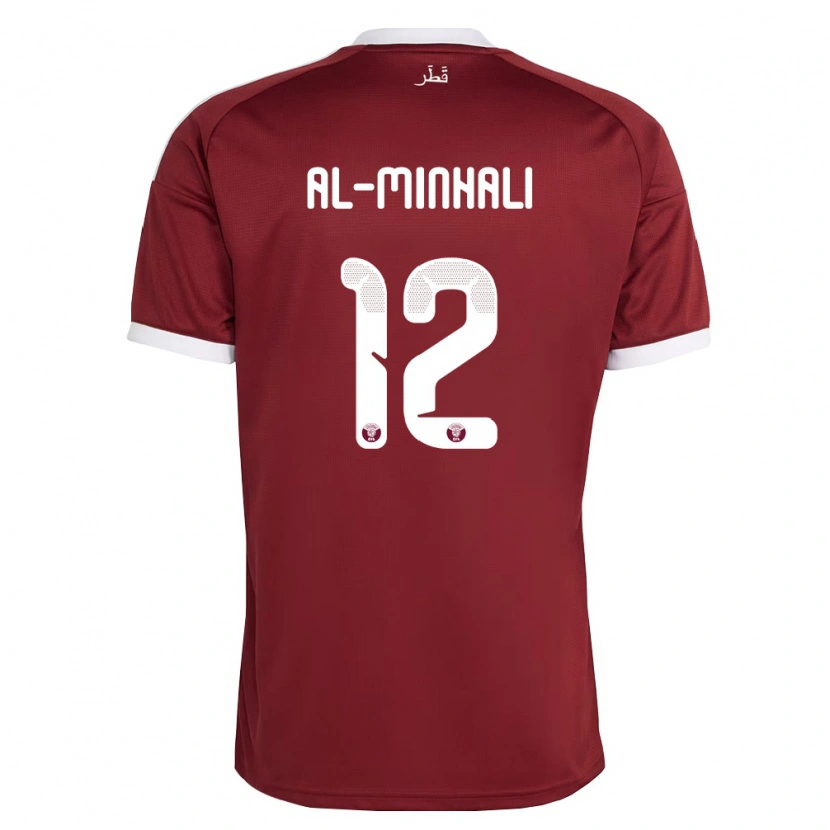 Danxen Mujer Camiseta Catar Ghanem Al-Minhali #12 Rojo Borgoña Blanco 1ª Equipación 26-28 La Camisa México