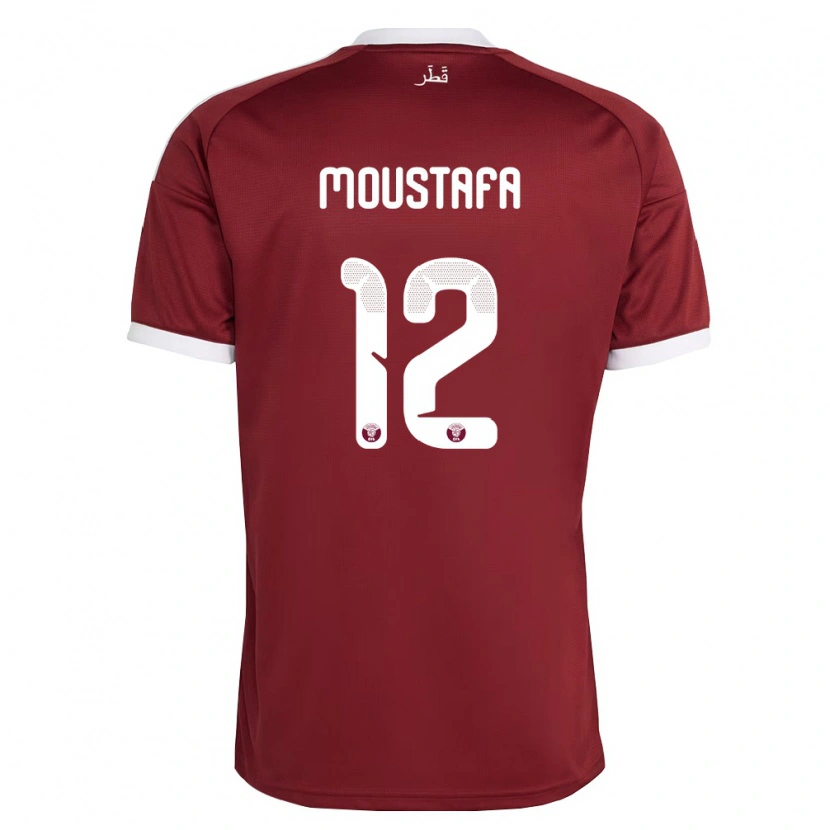 Danxen Mujer Camiseta Catar Moamen Moustafa #12 Rojo Borgoña Blanco 1ª Equipación 26-28 La Camisa México