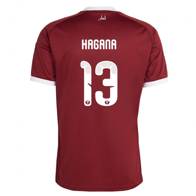 Danxen Mujer Camiseta Catar Ahmed Hagana #13 Rojo Borgoña Blanco 1ª Equipación 26-28 La Camisa México