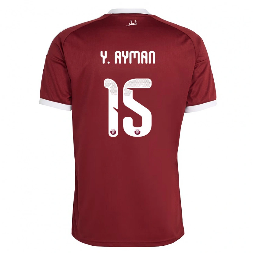 Danxen Mujer Camiseta Catar Youssef Ayman #15 Rojo Borgoña Blanco 1ª Equipación 26-28 La Camisa México