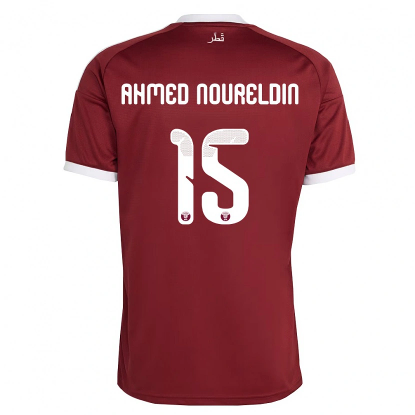 Danxen Mujer Camiseta Catar Asim Ahmed Noureldin #15 Rojo Borgoña Blanco 1ª Equipación 26-28 La Camisa México