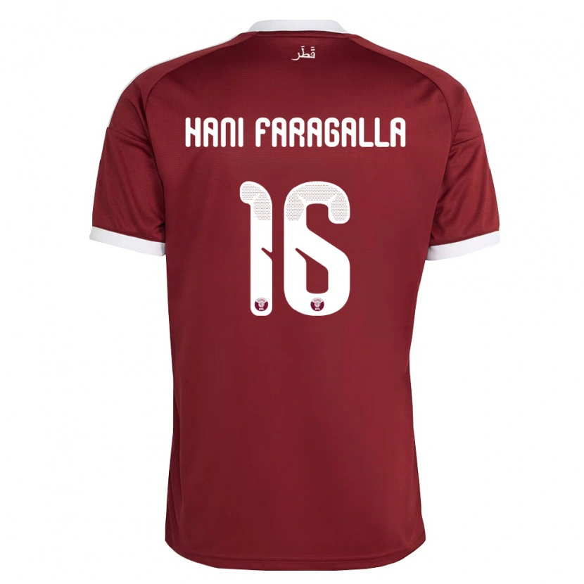 Danxen Mujer Camiseta Catar Mohamed Hani Faragalla #16 Rojo Borgoña Blanco 1ª Equipación 26-28 La Camisa México