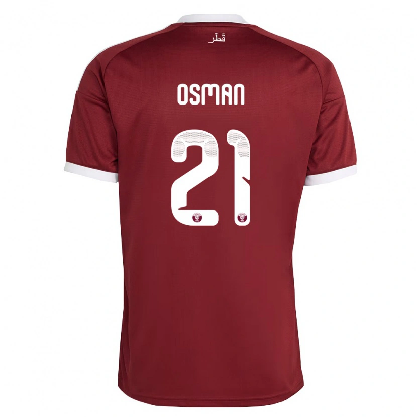 Danxen Mujer Camiseta Catar Abubaker Osman #21 Rojo Borgoña Blanco 1ª Equipación 26-28 La Camisa México
