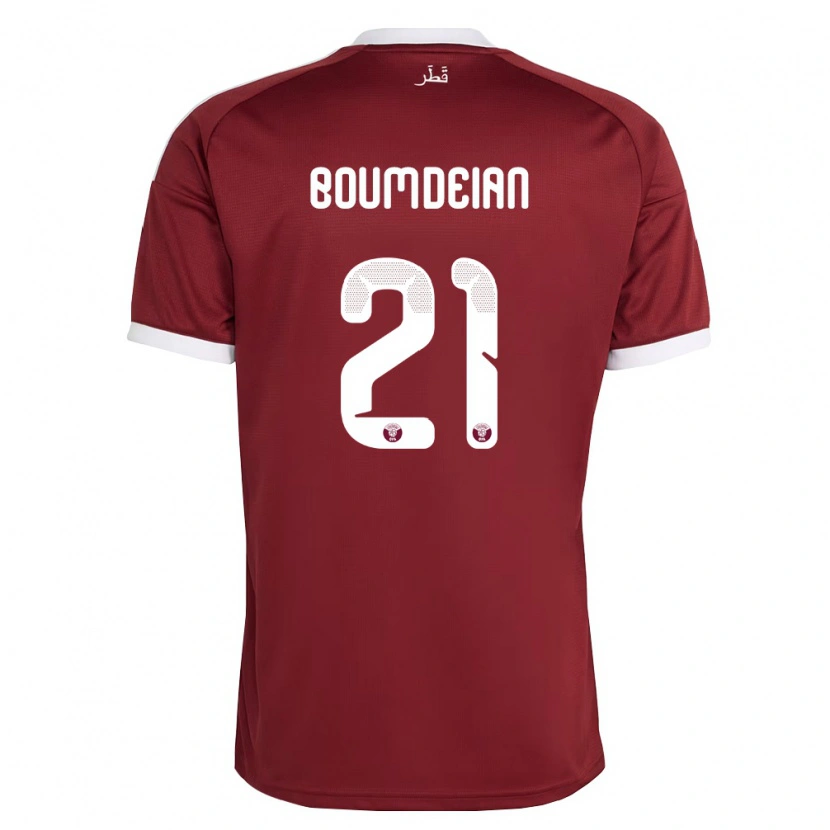 Danxen Mujer Camiseta Catar Ali Boumdeian #21 Rojo Borgoña Blanco 1ª Equipación 26-28 La Camisa México