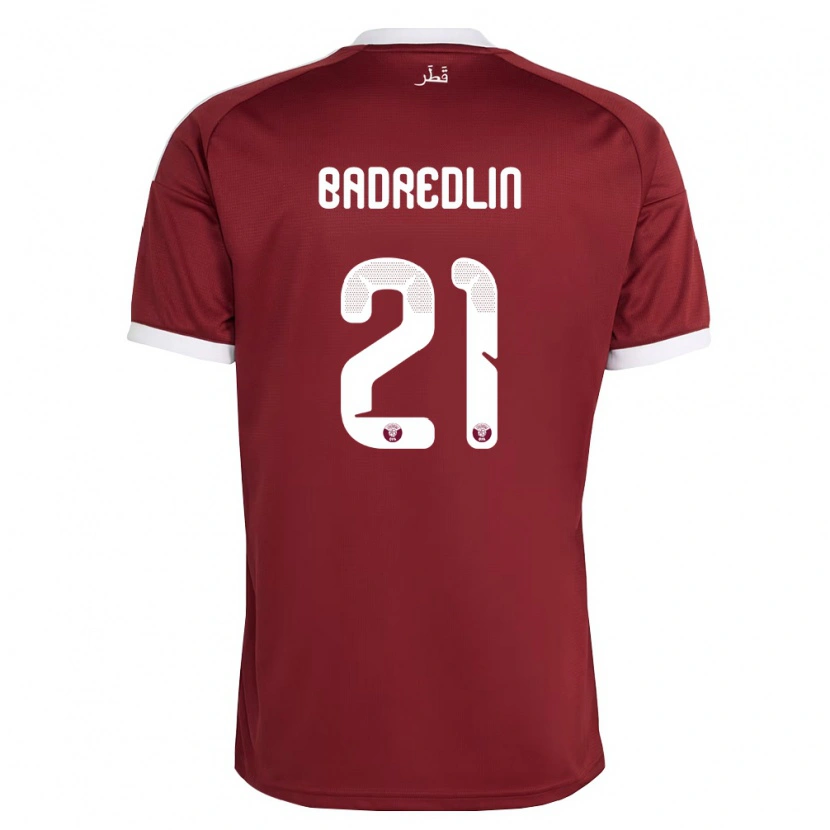 Danxen Mujer Camiseta Catar Marwan Badredlin #21 Rojo Borgoña Blanco 1ª Equipación 26-28 La Camisa México