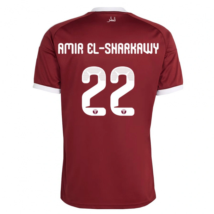 Danxen Mujer Camiseta Catar Galal Amir El-Sharkawy #22 Rojo Borgoña Blanco 1ª Equipación 26-28 La Camisa México