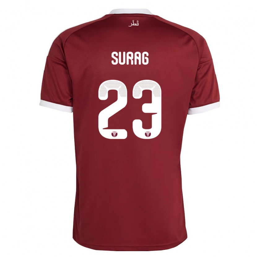 Danxen Mujer Camiseta Catar Mohamed Surag #23 Rojo Borgoña Blanco 1ª Equipación 26-28 La Camisa México