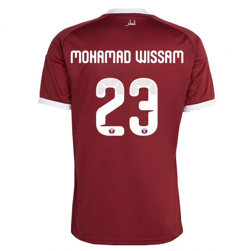 Danxen Mujer Camiseta Catar Karim Mohamad Wissam #23 Rojo Borgoña Blanco 1ª Equipación 26-28 La Camisa México