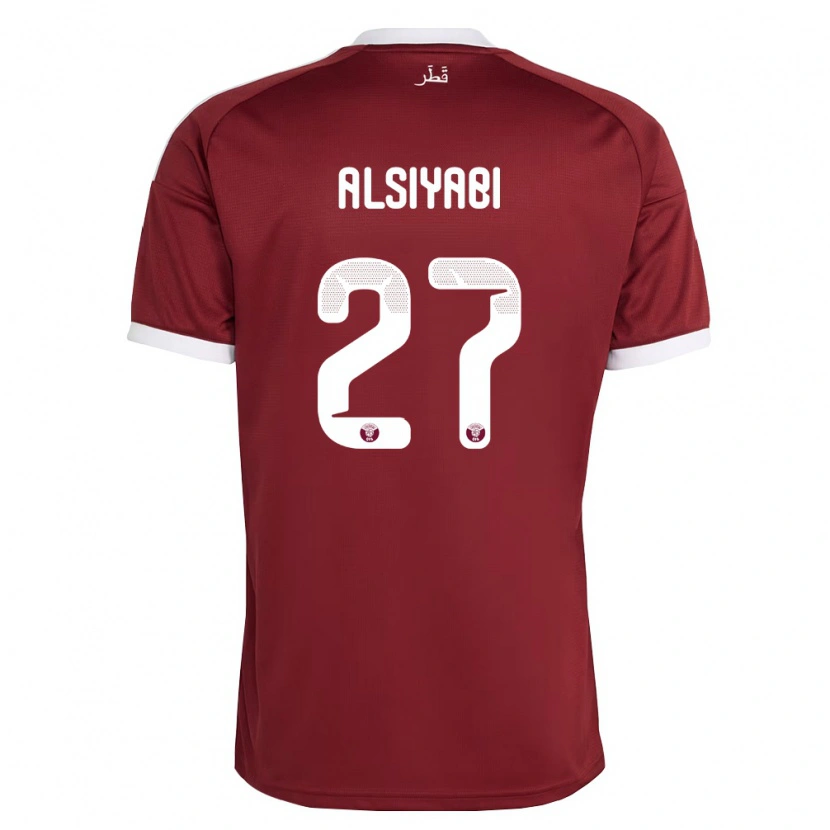 Danxen Mujer Camiseta Catar Nasra Alsiyabi #27 Rojo Borgoña Blanco 1ª Equipación 26-28 La Camisa México