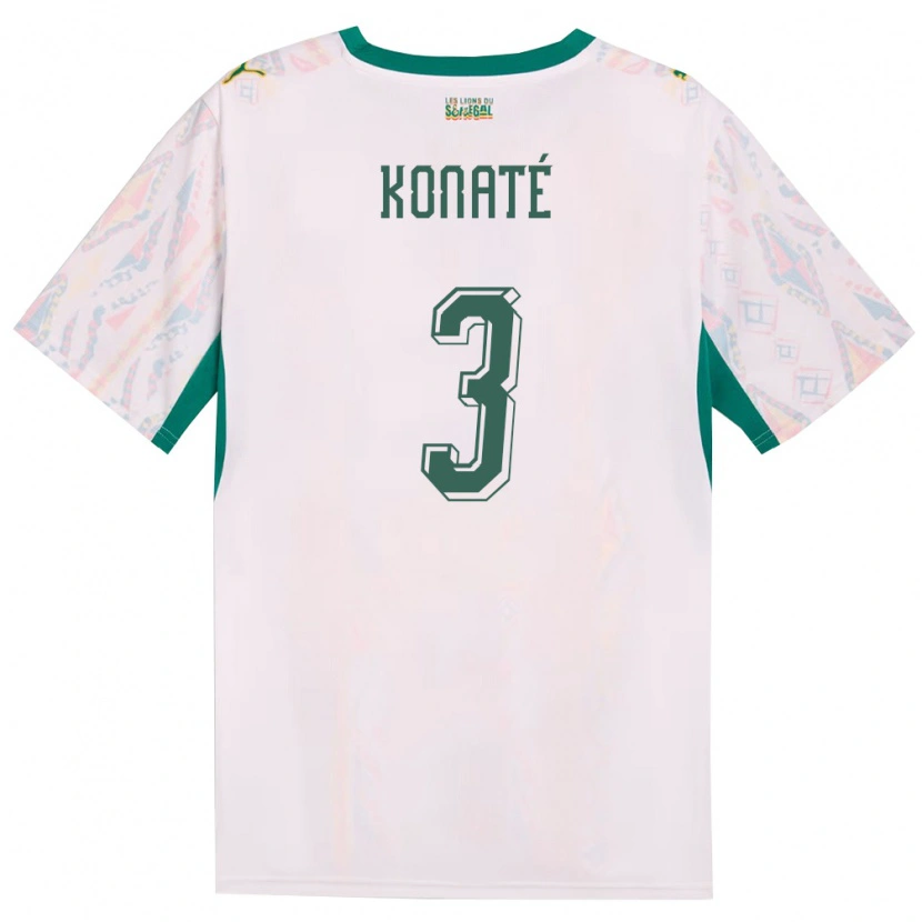 Danxen Mujer Camiseta Senegal Ousmane Konaté #3 Blanco Verde Amarillo 1ª Equipación 26-28 La Camisa México