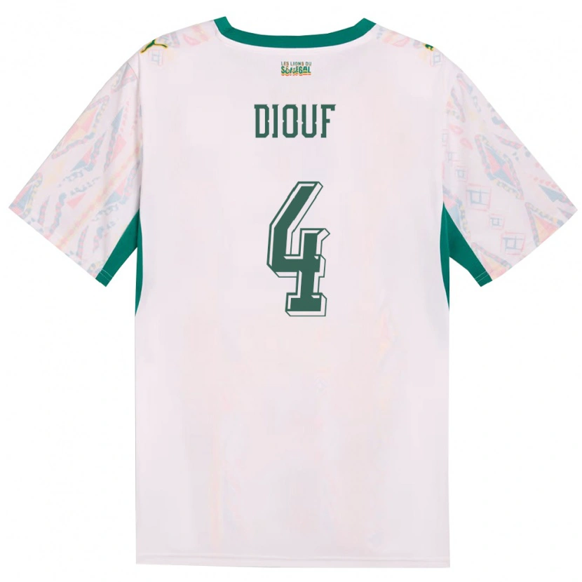 Danxen Mujer Camiseta Senegal Fallou Diouf #4 Blanco Verde Amarillo 1ª Equipación 26-28 La Camisa México