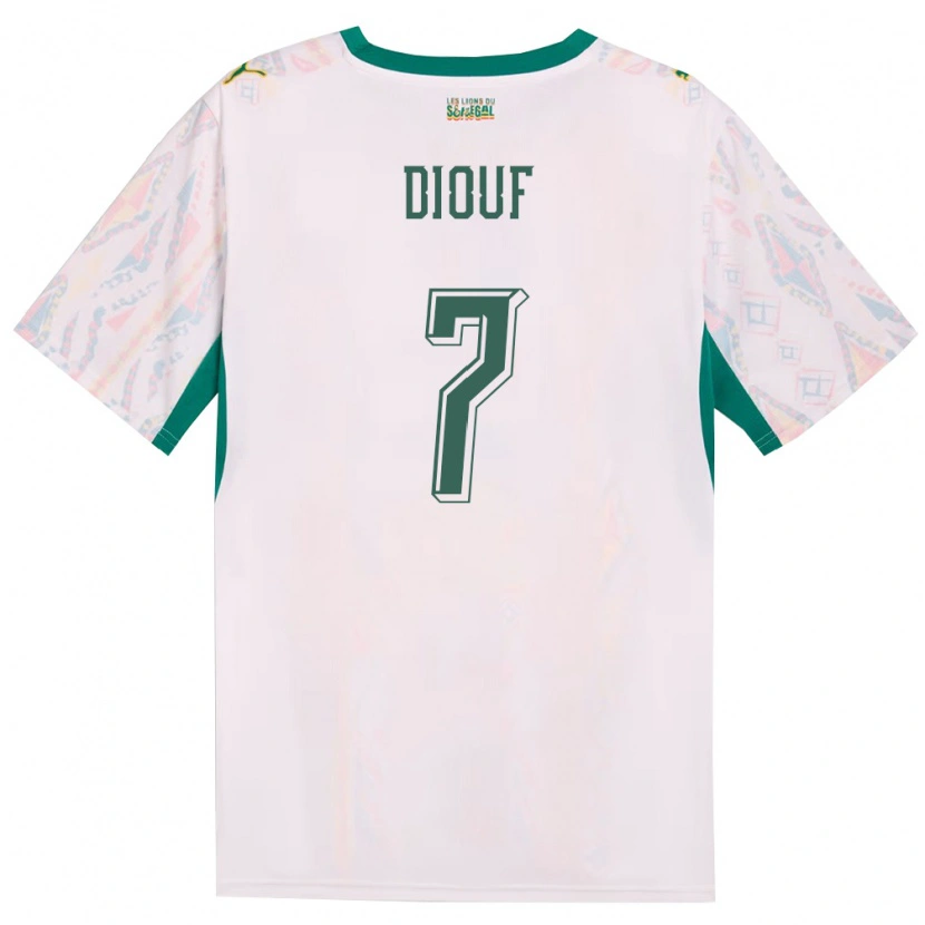 Danxen Mujer Camiseta Senegal Oumar Diouf #7 Blanco Verde Amarillo 1ª Equipación 26-28 La Camisa México