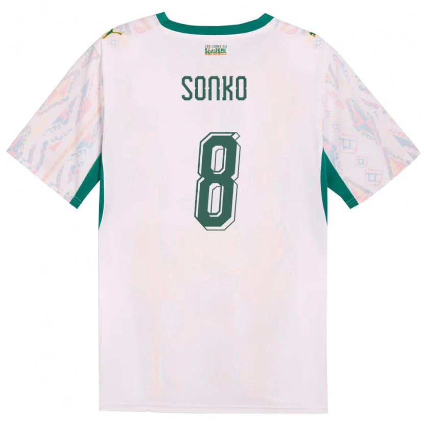 Danxen Mujer Camiseta Senegal Bakary Sonko #8 Blanco Verde Amarillo 1ª Equipación 26-28 La Camisa México