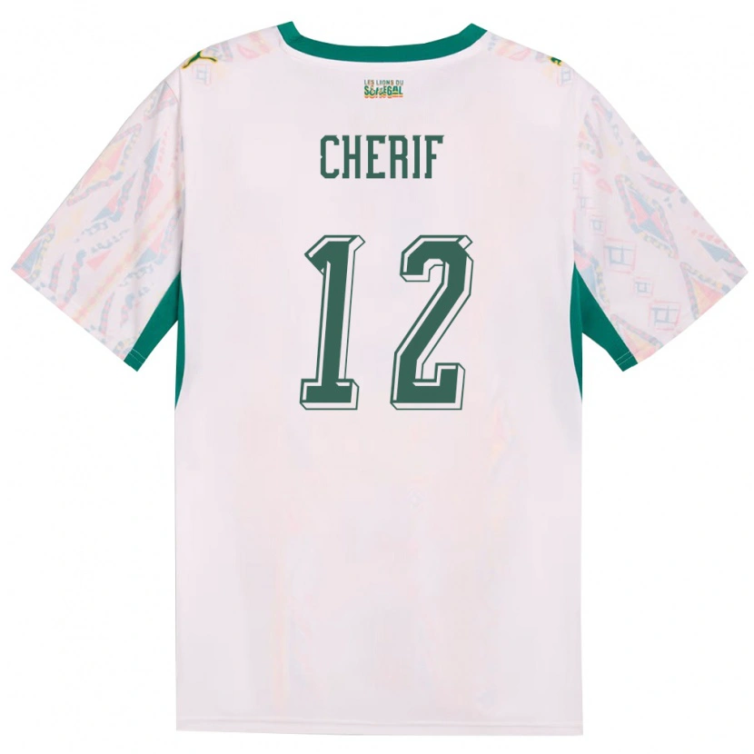 Danxen Mujer Camiseta Senegal Cherif Ndiaye #12 Blanco Verde Amarillo 1ª Equipación 26-28 La Camisa México