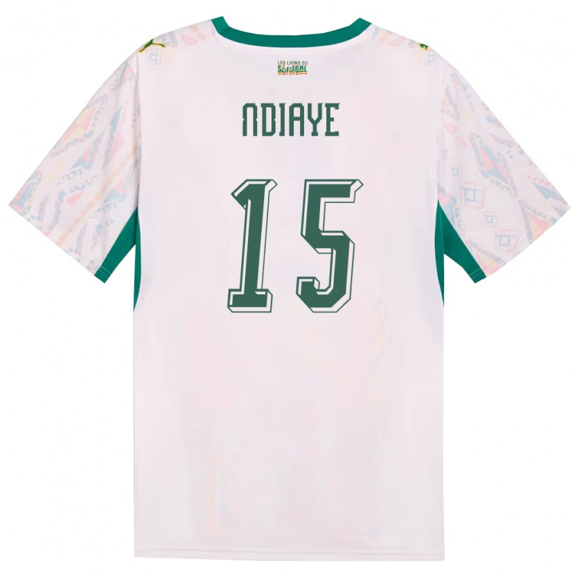Danxen Mujer Camiseta Senegal Ousseynou Ndiaye #15 Blanco Verde Amarillo 1ª Equipación 26-28 La Camisa México
