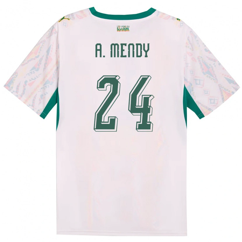 Danxen Mujer Camiseta Senegal Antoine Mendy #24 Blanco Verde Amarillo 1ª Equipación 26-28 La Camisa México