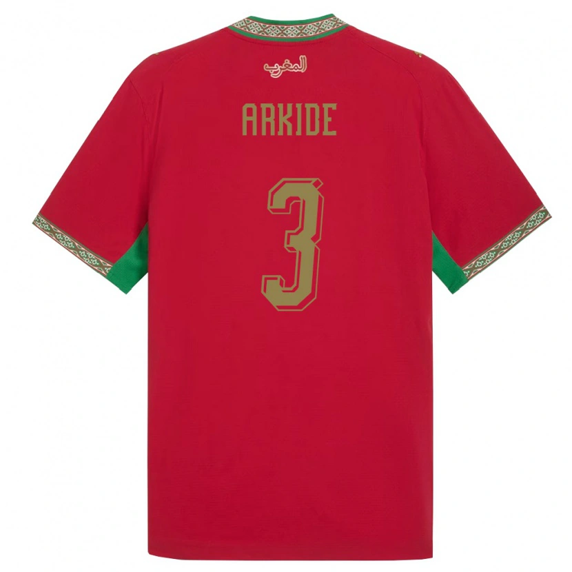 Danxen Mujer Camiseta Marruecos Abderahmane Arkide #3 Rojo Verde Blanco 1ª Equipación 26-28 La Camisa México