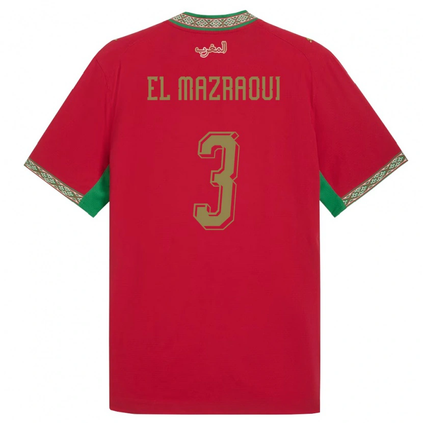 Danxen Mujer Camiseta Marruecos Noussair El Mazraoui #3 Rojo Verde Blanco 1ª Equipación 26-28 La Camisa México